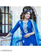 Viscose Rayon Embroidered Kurta with Pant & Dupatta for Women 