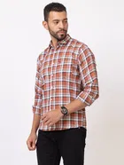 Cotton Blend Checkered Shirt for Men, Orange 