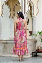 Rayon Printed Kurti for Women, Pink 