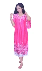 Satin Printed Night Dress for Women (Red, Free Size)