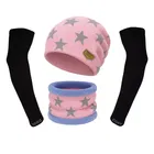 Woolen Printed Cap & Neck Warmer with Arm Sleeves for Men (Pink, Set of 2)