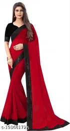 Chiffon Printed Saree For Women, Red