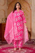 Rayon Printed Kurta with Pant & Dupatta for Women 