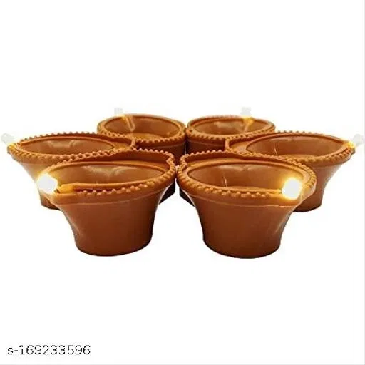Water Sensored LED Diyas (Brown, Pack of 12)