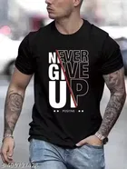 Never Give Up Print Polyester T-Shirt for Men ,Black 