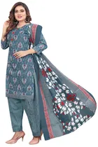 Cotton Blend Floral Kurti with Pant & Dupatta for Women 