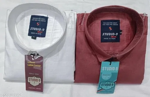 Cotton Blend Solid Shirt for Men, White & Rust (L) Pack of 2
