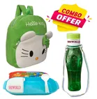 Combo of Fabric School Bag, Water Bottle with Lunch Box for Kids 