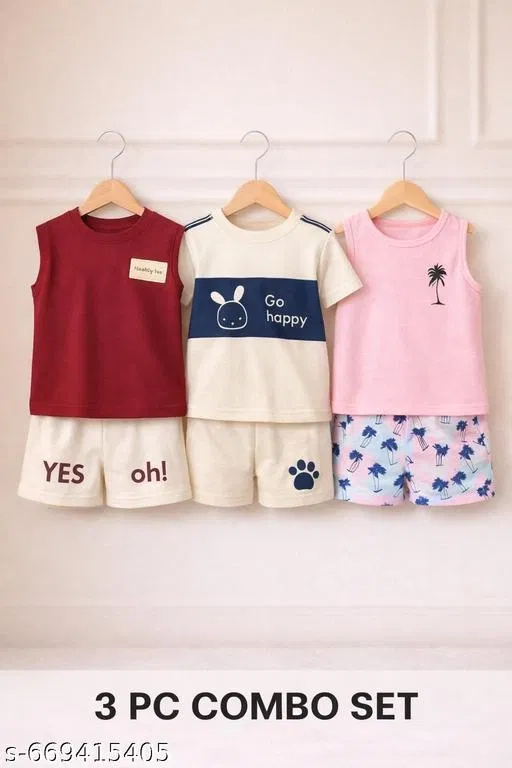 Hosiery Cotton Printed Clothing Set for Kids, Multicolor, Pack of 3 (0-3 Months)