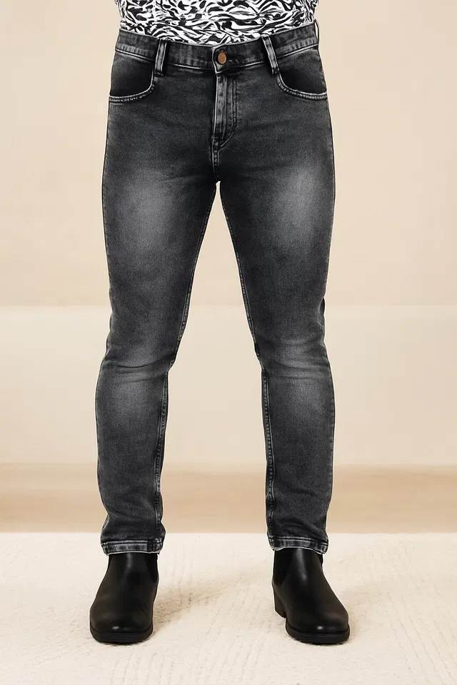 Poly Knit Slim fit Jeans for Men (Grey, 28)