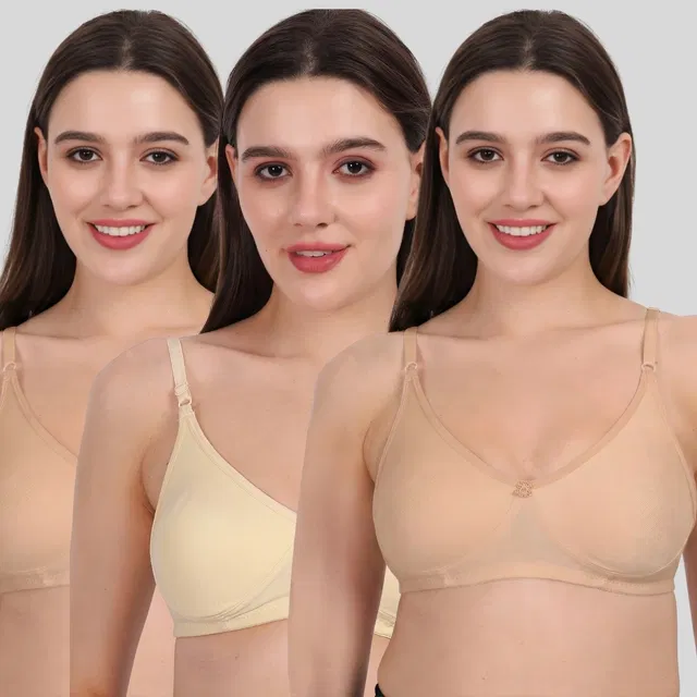 Cotton Bra for Women, Multicolour, Pack of 3 (30B)
