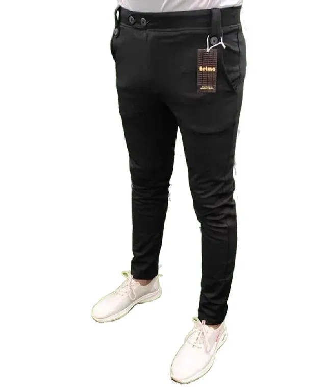 Lycra Solid Trackpant for Men (Black, 32)