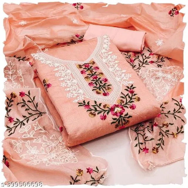 Embroidered Unstitched Suit for Women (Peach, 2.25 m)