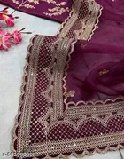 Chiffon Solid Saree For Women, Purple