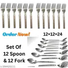 Stainless Steel 12 Pcs Spoons with 12 Pcs Forks (Silver, Set of 2)