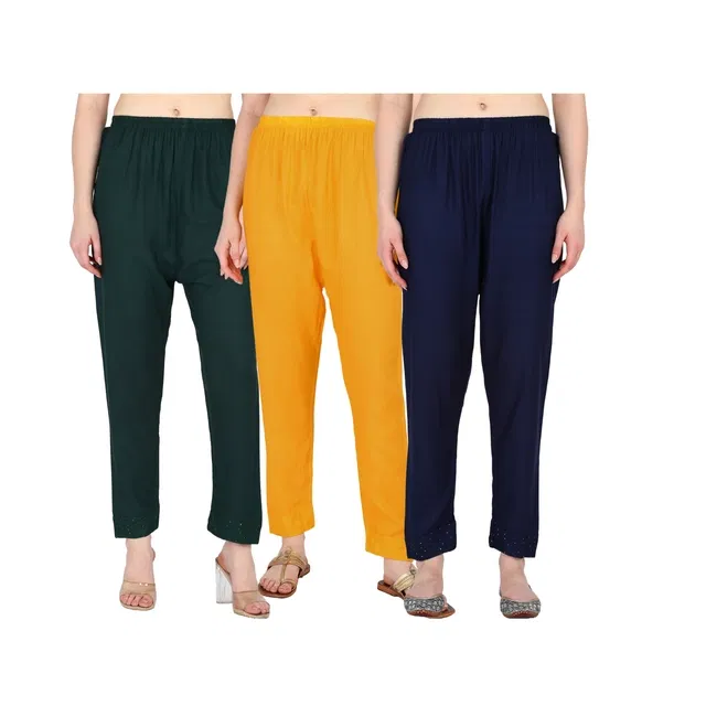Rayon Solid Trousers for Women (Multicolor, S) (Pack of 3)