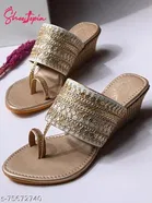 Shoetopia Yellow Embellished Wedge Sandals 