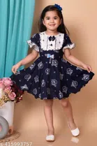 Cotton Printed Frock for Girls (Navy Blue, 1-2 Years)