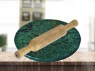 Marble Roti Maker Chakla (9 inches) with Wooden Belan (12 inches) (Green & Brown, Set of 1)