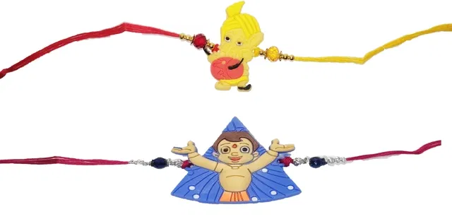 Synthetic Ganesh Ji & Chota Bheem Kids Rakhi (Multicolor, Pack of 2)