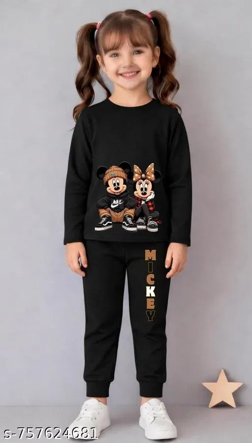 Cotton Blend Clothing Set for Girls, Black (12-18 Months)