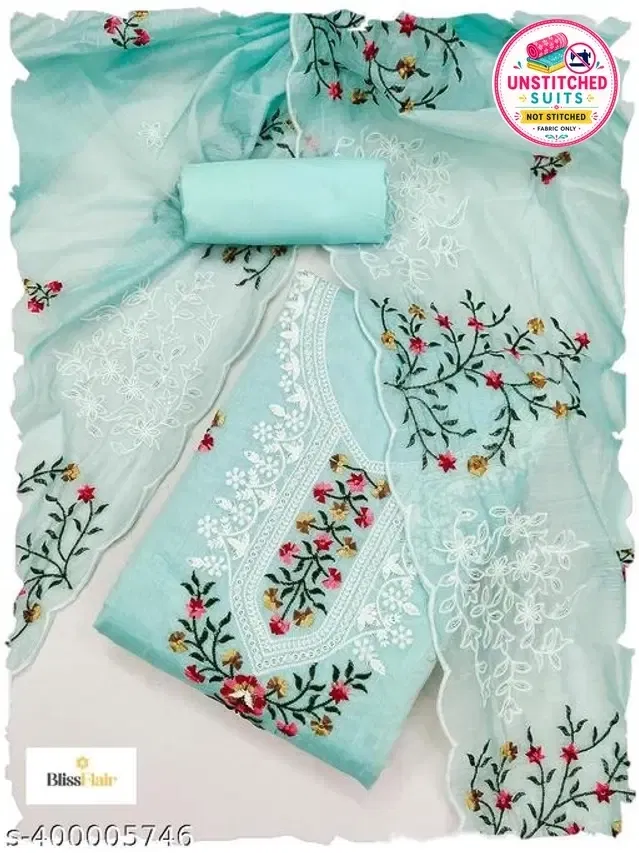 Embroidered Unstitched Suit for Women (Sea Green, 2.25 m)