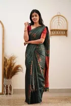 Litchi Silk Zari Woven Saree for Women, Green 