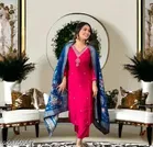 Chanderi Silk Kurta Set with Floral Embroidery for Women 