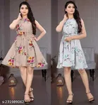 Crepe Printed Flared Dress for Women 