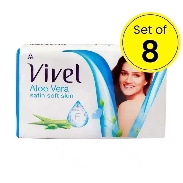 विवेल एलोवेरा बाथिंग सोप विद विटामिन E फॉर सेटिन सॉफ्ट स्किन 8X43 g (पैक ऑफ़ 8)