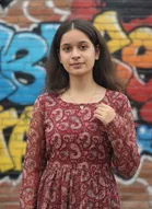 Kalamkari Printed Flared Georgette Kurti for Women 