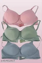 Cotton Solid Bra for Women & Girls, Multicolour, Pack of 3 