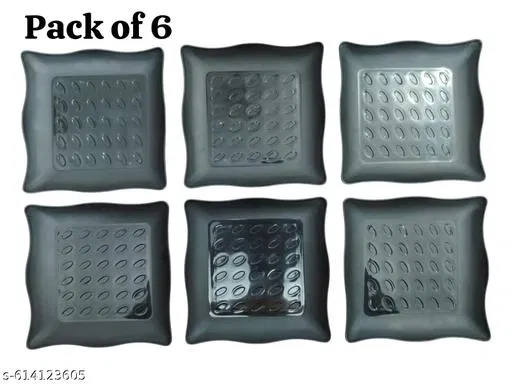 Plastic Plates for Kitchen, Black, Pack of 6
