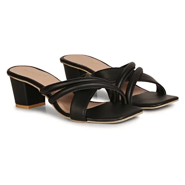 Zakozee Heels for Women (Black & Beige, 6)