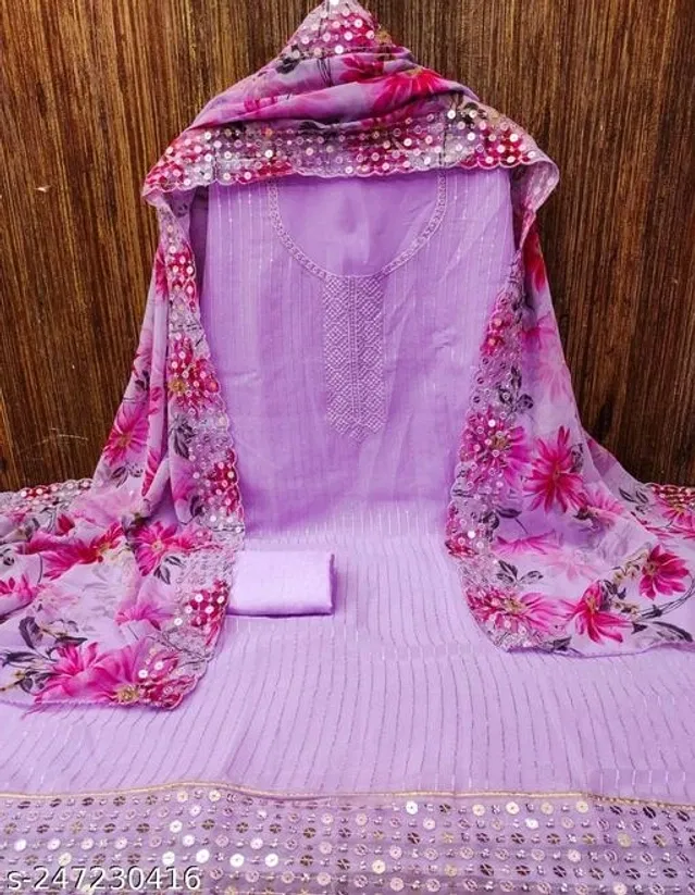Embroidered Unstitched Suit for Women (Lavender, 2.25 m)