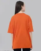 Chest Print Cotton Blend T-Shirts for Women, Orange 