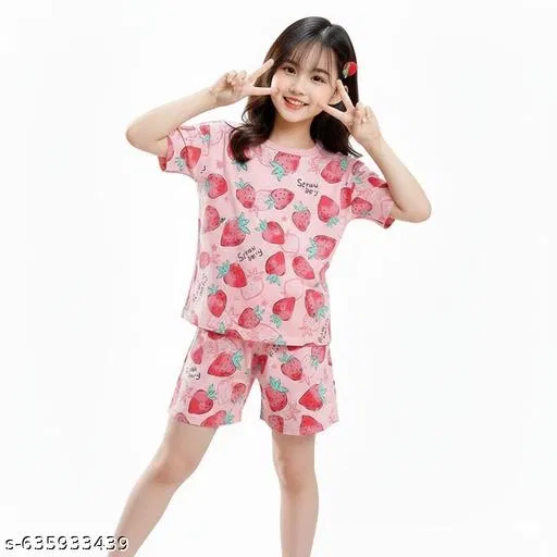 Night Suit for Girls (Pink, 11-12 Years)