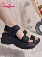 Shoetopia Black Wedge Sandals Size IND-7