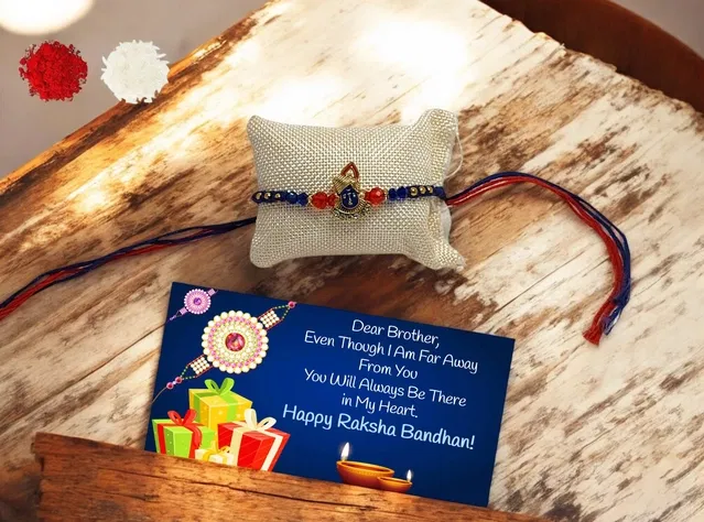 Metal Rakhi with Greeting Card & Roli Chawal (Multicolor, Set of 1)