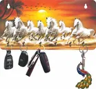 JAIPUR WOODEN CRAFTS Wallfly 7 Horse Vastu 6 Hooks Wooden Key Holder (Pack of 1)