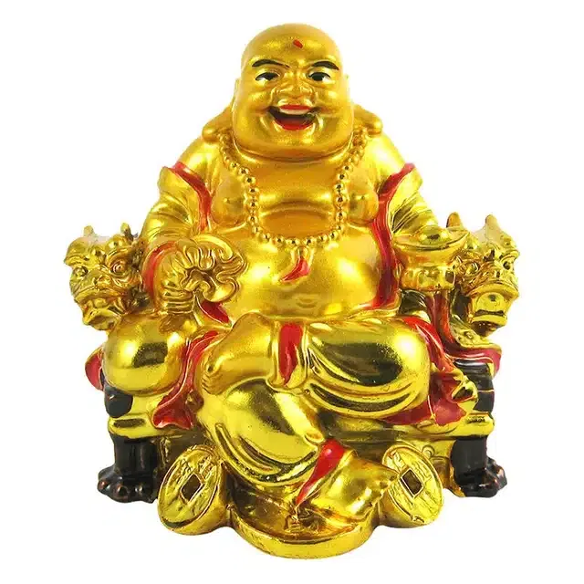 Polyresin Laughing Buddha Showpiece (Gold, 7.5 cm)