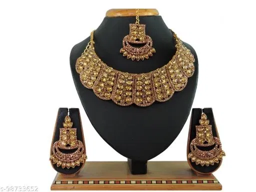 Full Lct Gold Diamond Chocker Set for Women (Gold, Free Size)