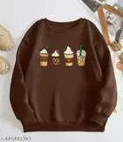 Cotton Printed Sweatshirt for Women (Brown, S)