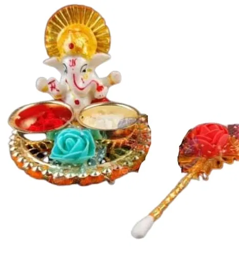 Metal Decoretive Pooja Thali, Multicolour Pack of 1