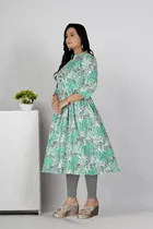 Cotton Silk Printed Kurti for Women, Green 