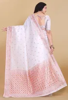 Litchi Silk Woven Design Saree for Women, White 