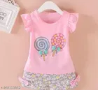 Hosiery Cotton Half Sleeves Top with Pant Clothing Set for Girls 