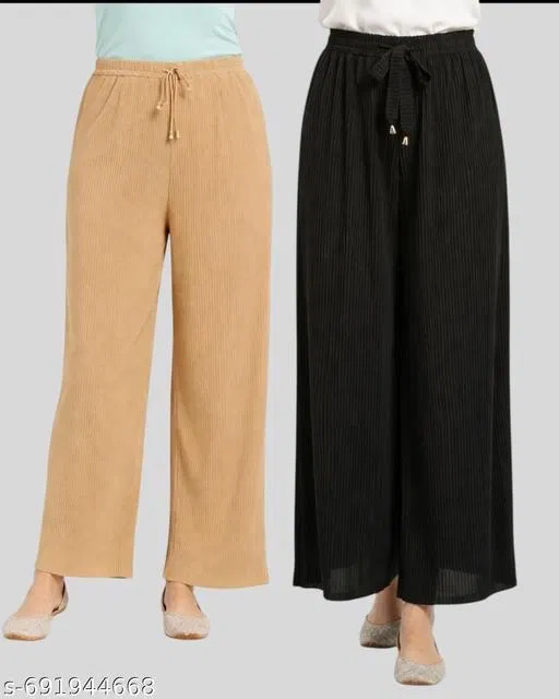 Comfortable Palazzo Pants for Women, Pack of 2 (Yellow, XL)