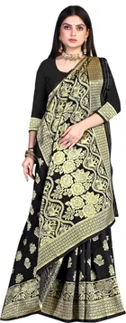 Silk Woven Design Saree for Women, Black 