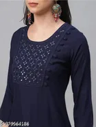 Rayon Printed Kurti for Women, Navy Blue 